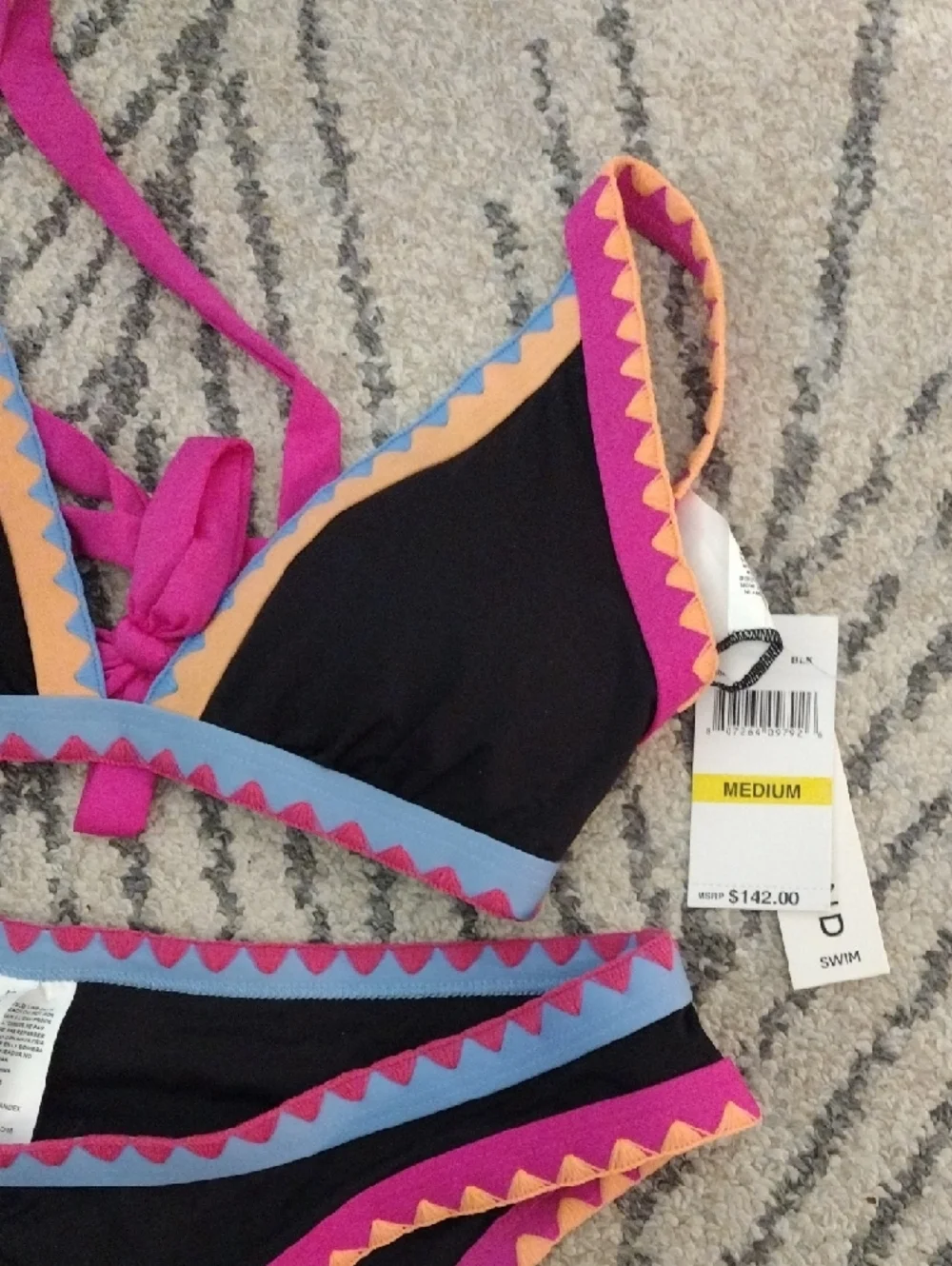 Lucky Brand Black Bikini with Pink, Blue & Orange Trim - Picture 2 of 4